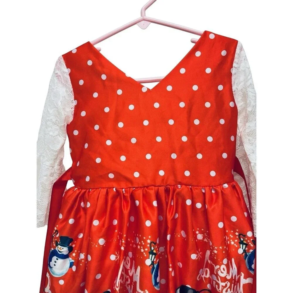 Christmas Dress Size 3 To 4 Years Girls Decorated with Red White Lights